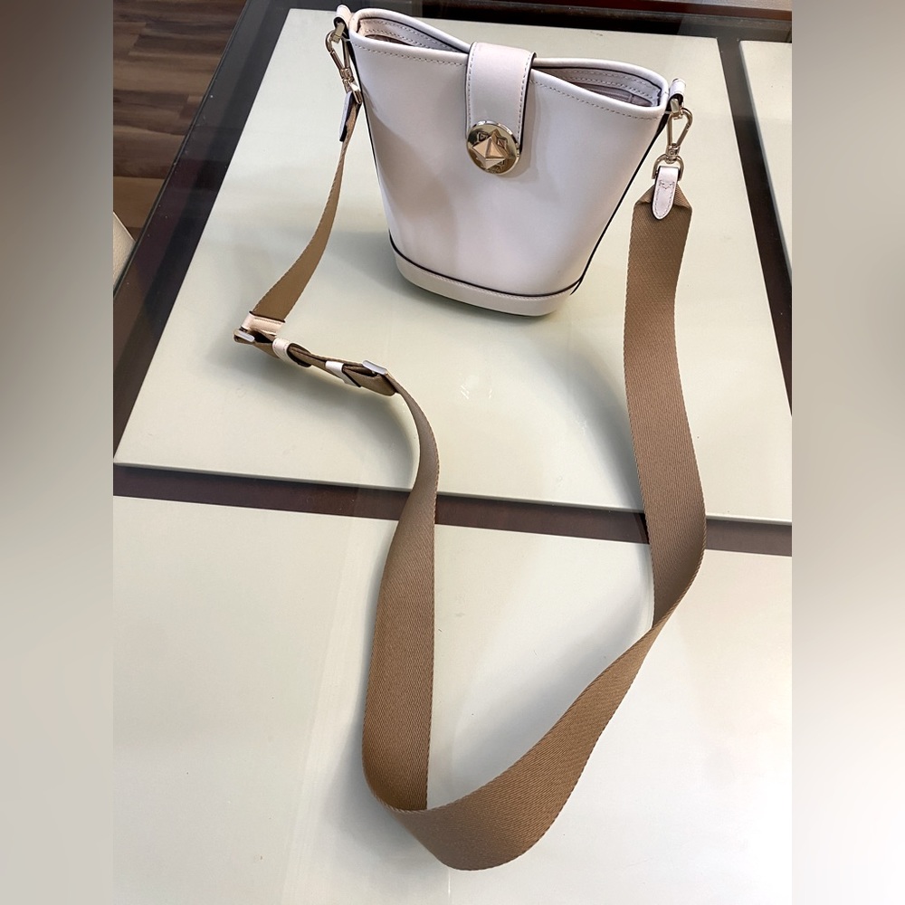 kate spade White Bucket Crossbody with Tan Strap